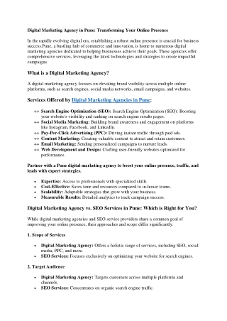 Digital Marketing Agency in Pune: Transforming Your Online Presence