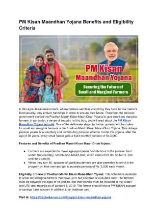 PM Kisan Maandhan Yojana Benefits and Eligibility Criteria