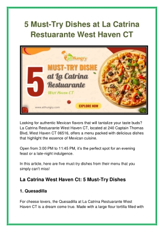 5 Must-Try Dishes at La Catrina Restuarante West Haven CT