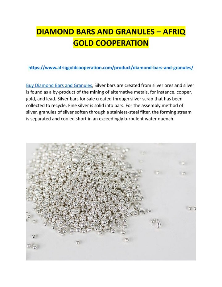 diamond bars and granules afriq gold cooperation