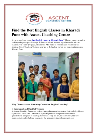 Find the Best English Classes in Kharadi Pune with Ascent Coaching Centre