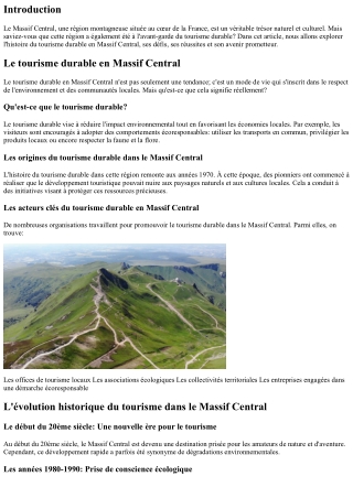 L'Histoire du Tourisme Durable au Cœur du Massif Central