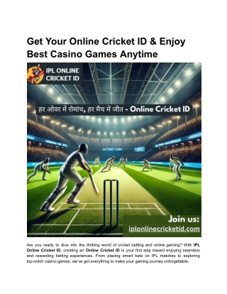 Get Your Online Cricket ID & Enjoy Best Casino Games Anytime