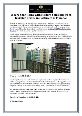 Invisible Grill Manufacturers in Mumbai - Shraddha Enterprises (1)