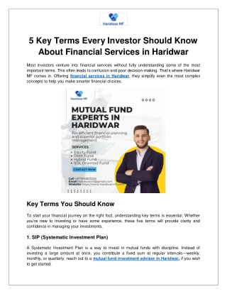 5 Key Terms Every Investor Should Know About Financial Services in Haridwar