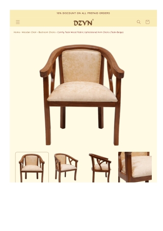 Comfy Teak Wood Fabric Upholstered Arm Chairs (Teak Beige)