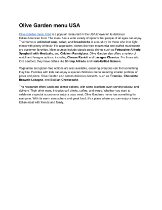 Olive Garden menu USA