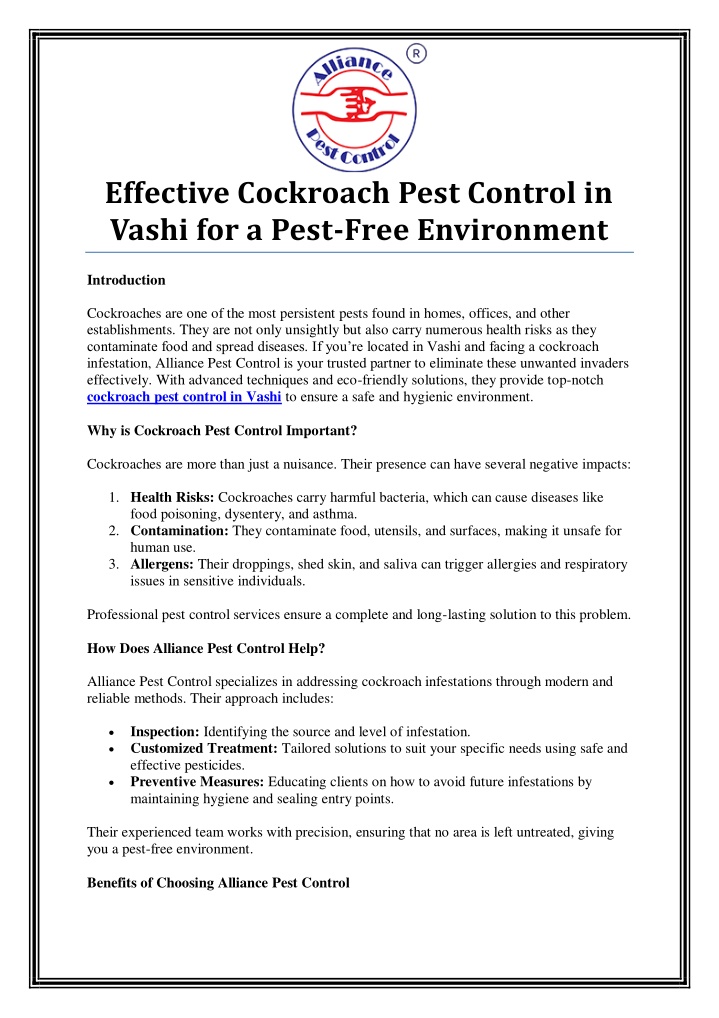 effective cockroach pest control in vashi