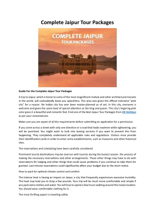 Complete Jaipur Tour Packages