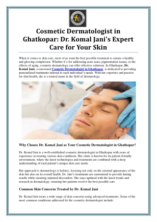 Cosmetic Dermatologist in Ghatkopar - Dr. Komal Jani