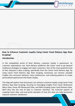 How to Enhance Customer Loyalty Using Caviar Food Delivery App Data Scraping