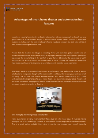 Advantages of smart Home Theater and Automation