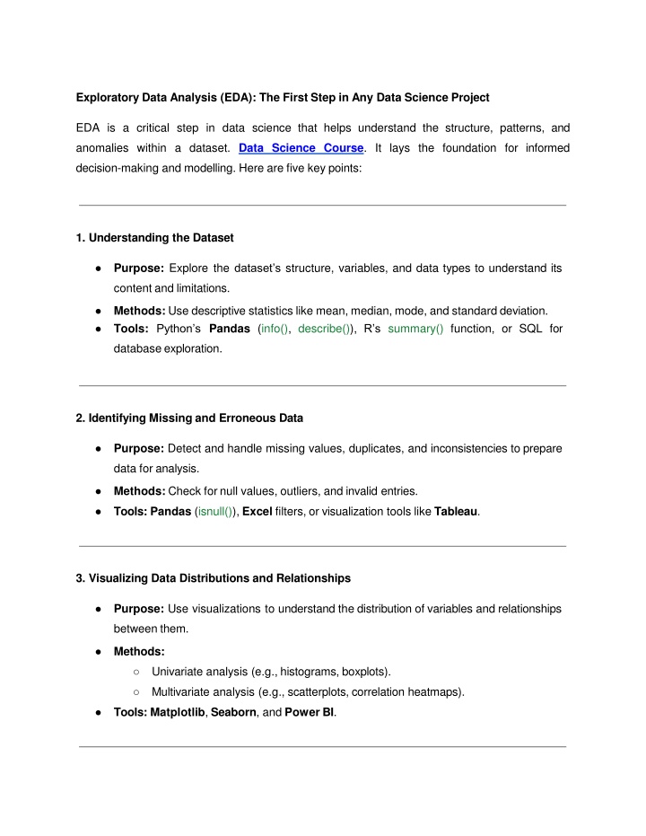 exploratory data analysis eda the first step