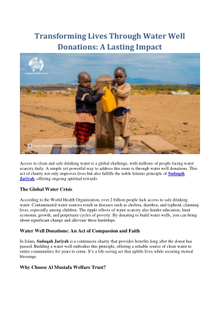 Transforming Lives Through Water Well Donations A Lasting Impact
