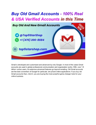 Buy Old Gmail Accounts - 100% Real & USA Verified Accounts in this Time