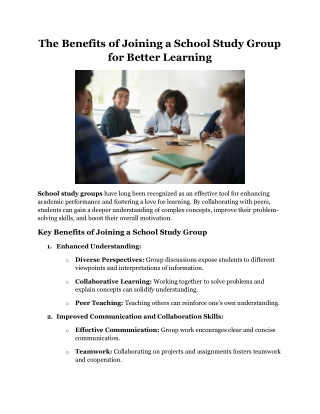 The Benefits of Joining a School Study Group for Better Learning