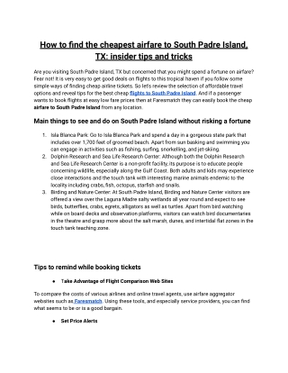cheapest airfare to South Padre Island,