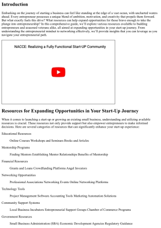 **Resources for Expanding Opportunities in Your Start-Up Journey**