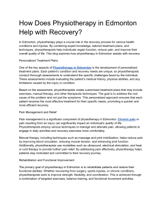 How Does Physiotherapy in Edmonton Help with Recovery