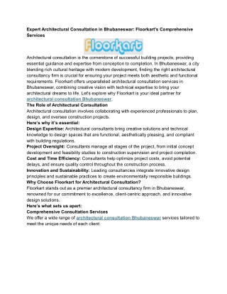 Expert Architectural Consultation in Bhubaneswar: Floorkart's Comprehensive Serv