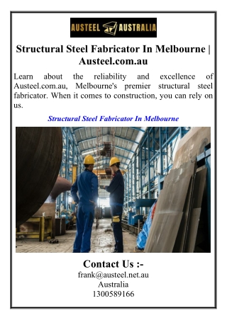 Structural Steel Fabricator In Melbourne | Austeel.com.au