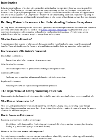 “Dr. Greg Watson’s Framework for Understanding Business Ecosystems”