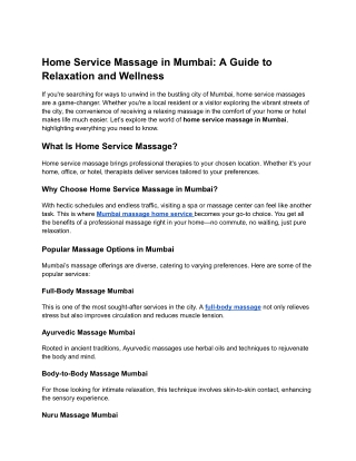 Home Service Massage in Mumbai: A Guide to Relaxation and Wellness