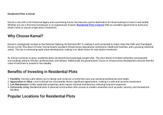 Residential Plots in Karnal