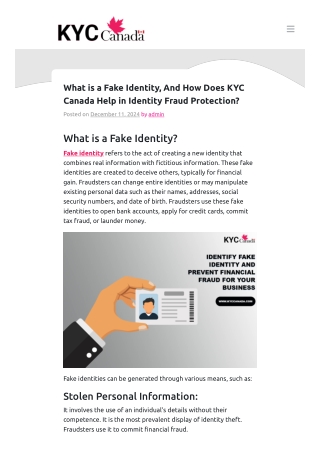 What is a Fake Identity, And How KYC Canada Help in Identity Fraud Protection?