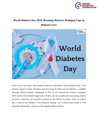 World Diabetes Day 2024 : Breaking Barriers in Diabetes Care