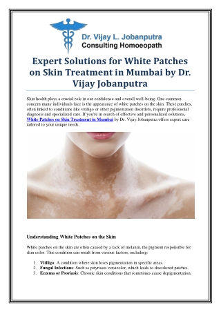 Expert Care for White Patches On Skin Treatment in Mumbai – Book Now!