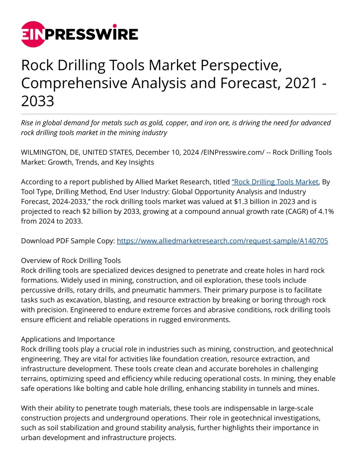 rock drilling tools market perspective