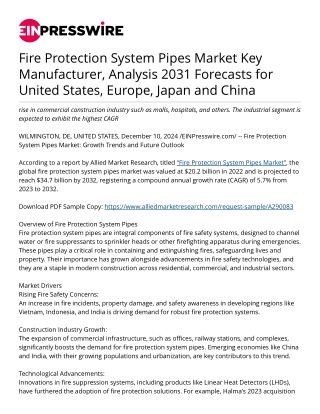 fire protection system pipes market was valued at $20.2 billion in 2022 and is p