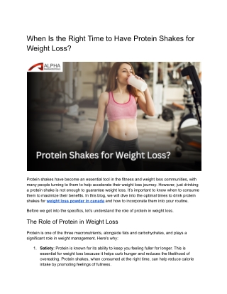 When Is the Right Time to Have Protein Shakes for Weight Loss