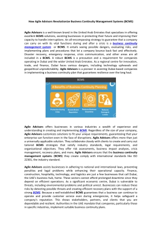 How Agile Advisors Revolutionize Business Continuity Management Systems (BCMS)