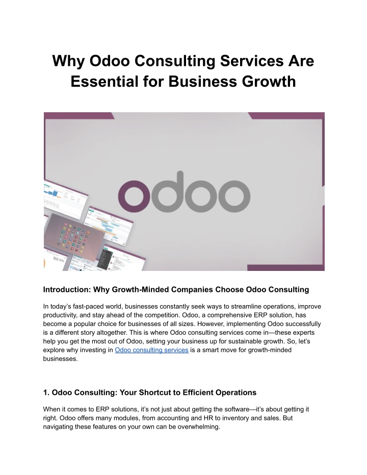 why odoo consulting services are essential