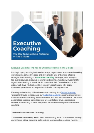 Executive Coaching  - Dezin Consulting