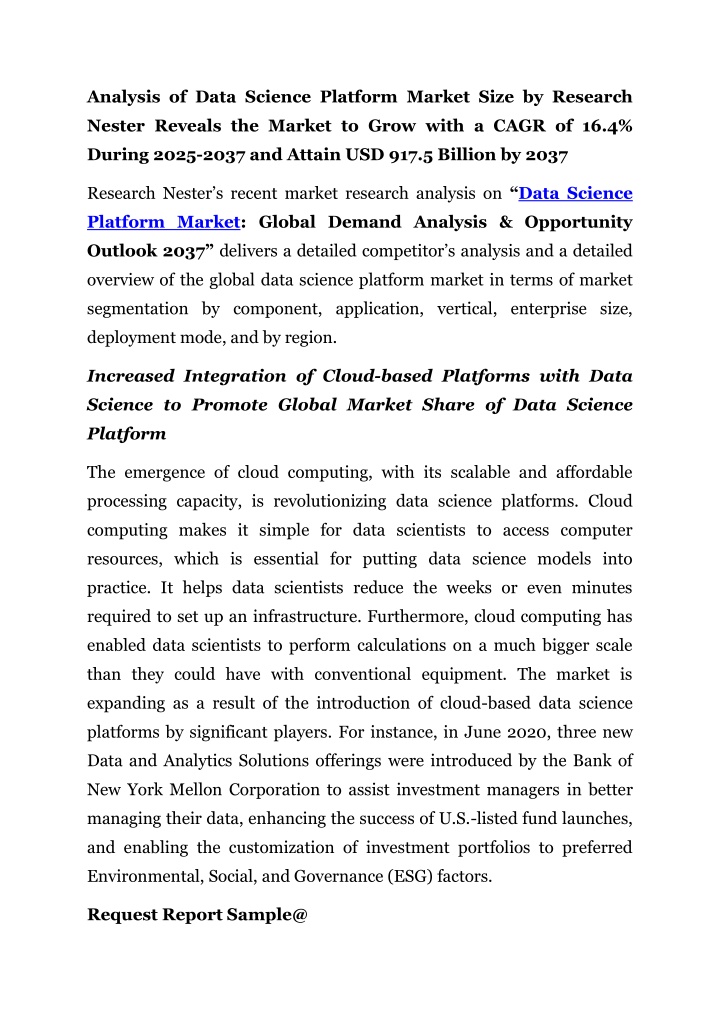 analysis of data science platform market size