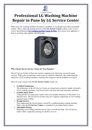 LG Washing Machine Repair in Pune – Reliable Service by LG Service Center