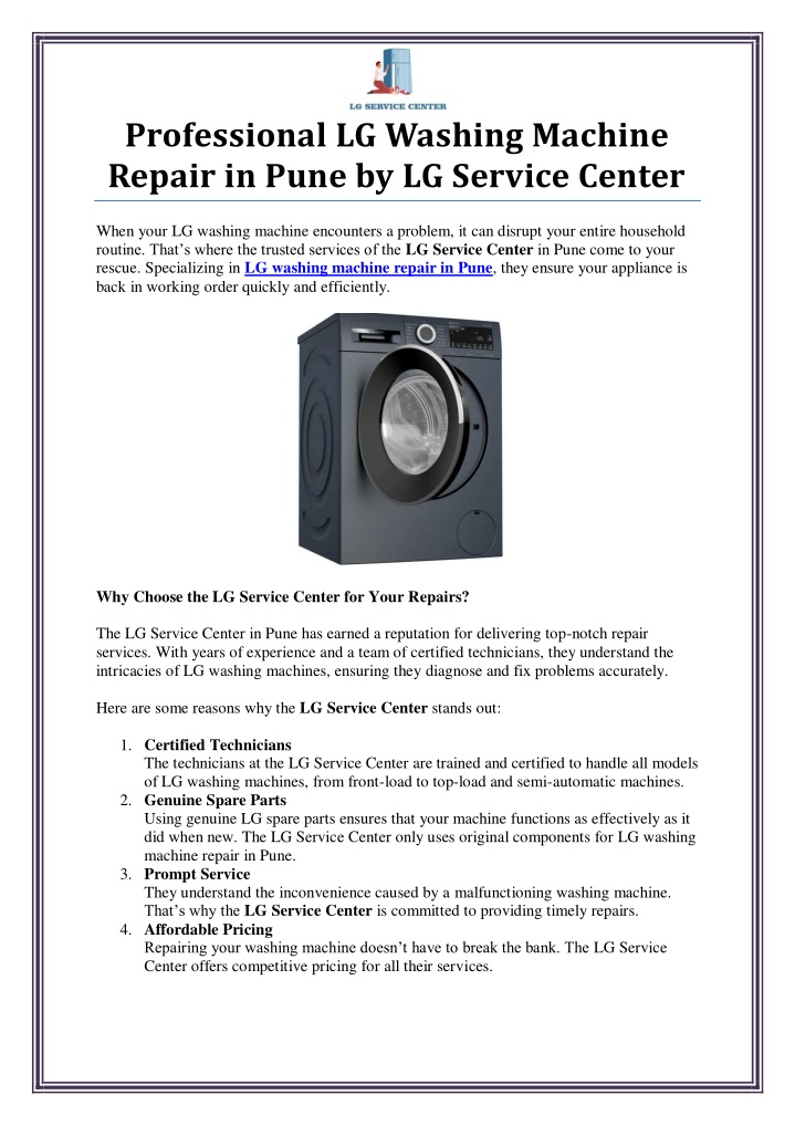 professional lg washing machine repair in pune