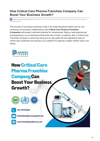 How Critical Care Pharma Franchise Company Can Boost Your Business Growth?