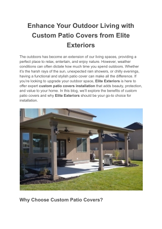 Enhance Your Outdoor Living with Custom Patio Covers from Elite Exteriors