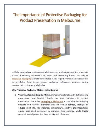 The Importance of Protective Packaging for Product Preservation in Melbourne