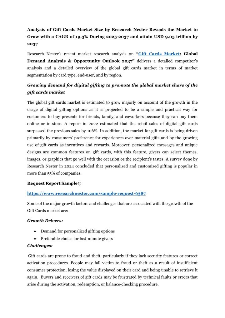 analysis of gift cards market size by research