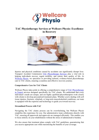 Learn About TAC Physiotherapy Services - Wellcare Physio