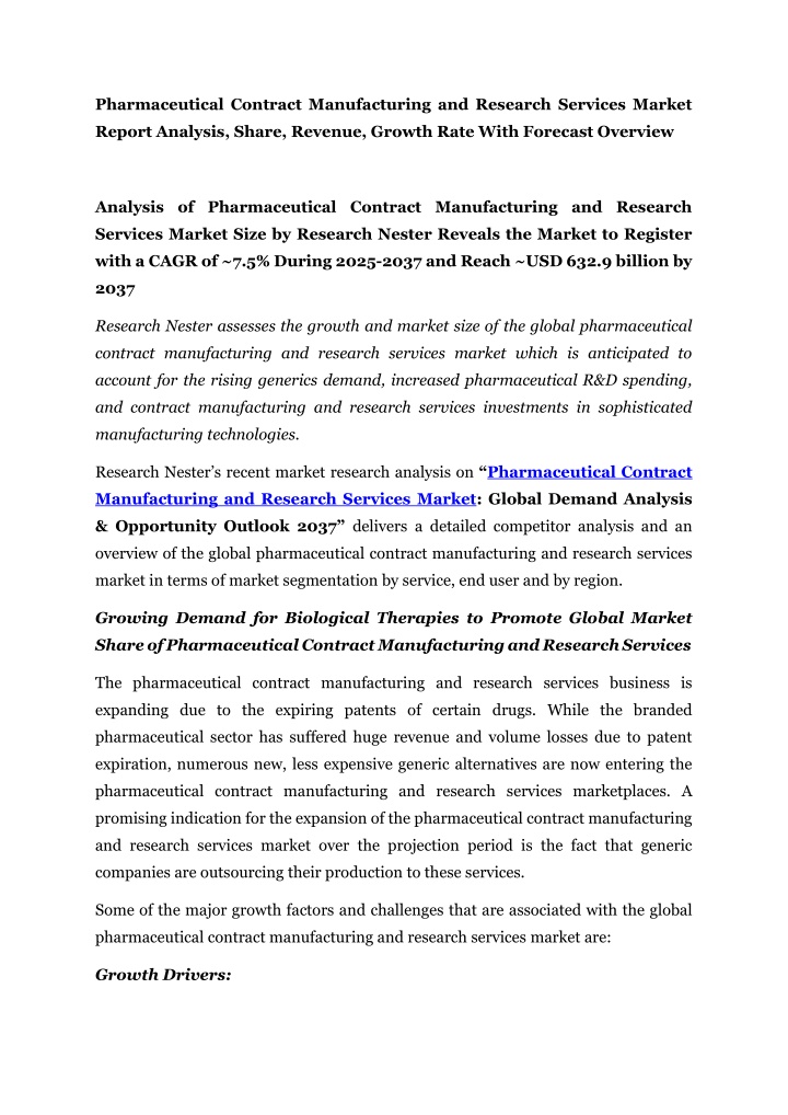 pharmaceutical contract manufacturing