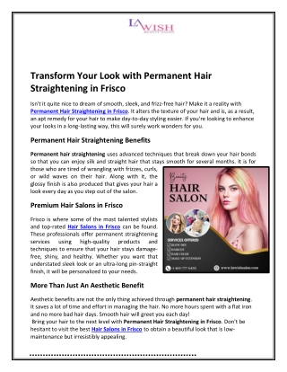 Transform Your Look with Permanent Hair Straightening in Frisco