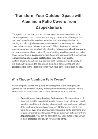 Transform Your Outdoor Space with Aluminum Patio Covers from Zappexteriors