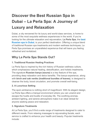 Discover the Best Russian Spa in Dubai – La Perla Spa_ A Journey of Luxury and Relaxation