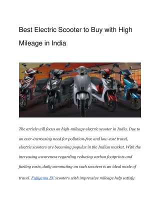 _Best Electric Scooter to Buy with High Mileage in India